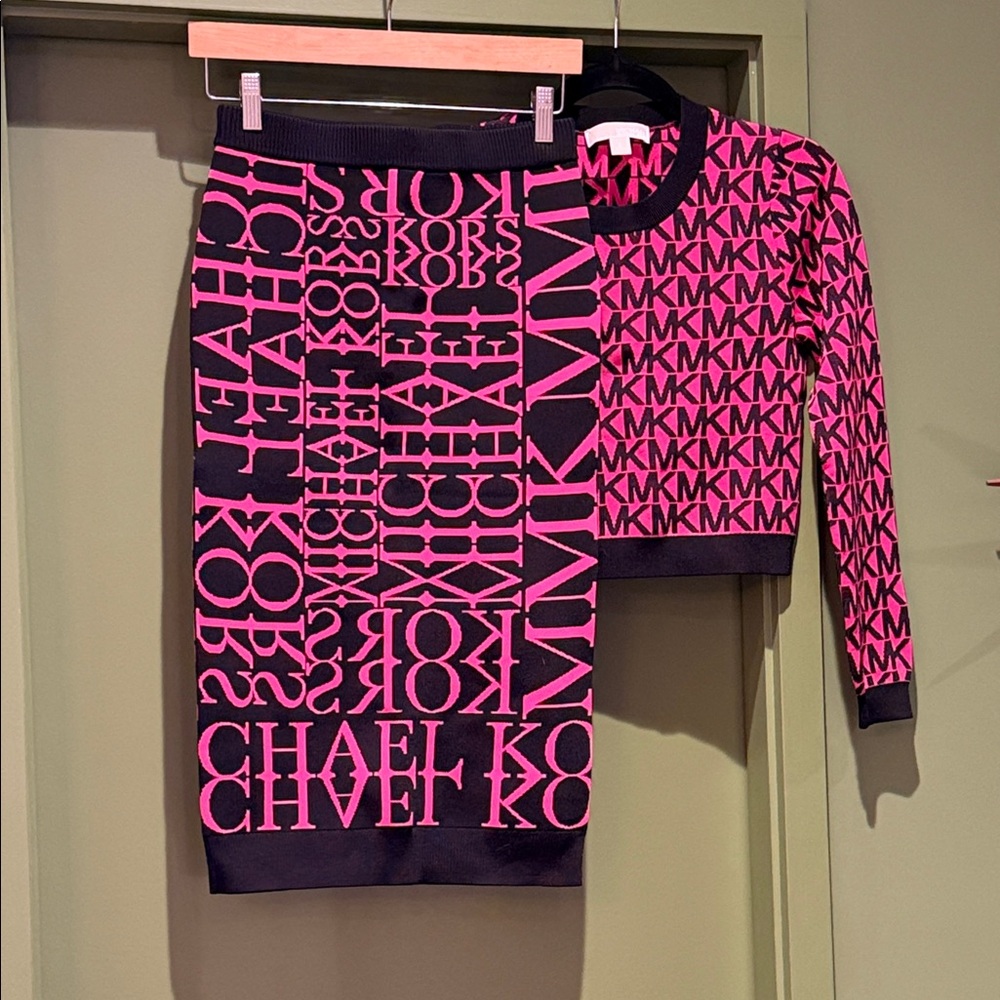 Michael Kors Vibrant Pink and Black Skirt Set